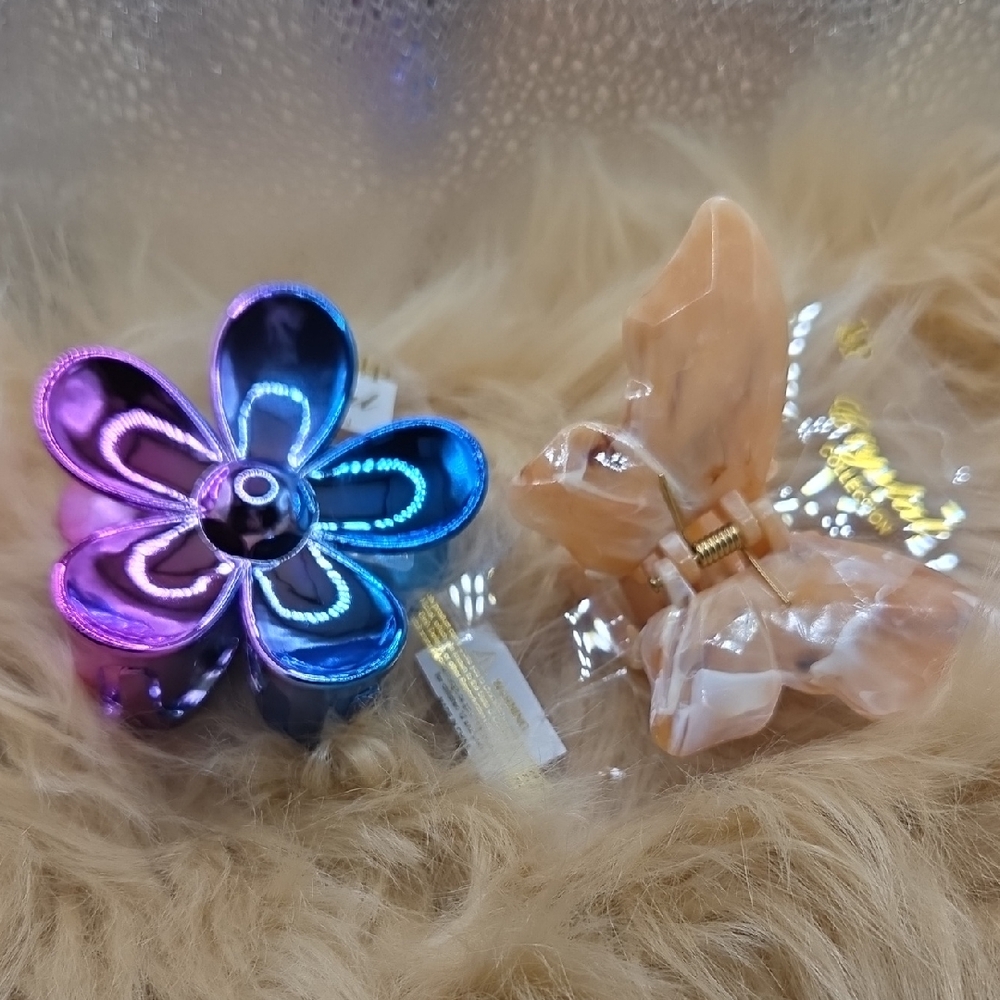 Clips, Multicolor Flower Hair and Peach Butterfly Clip New
